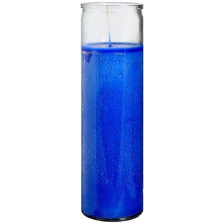 blue liquid in a glass container with a white top on a white background for use as a candle holder