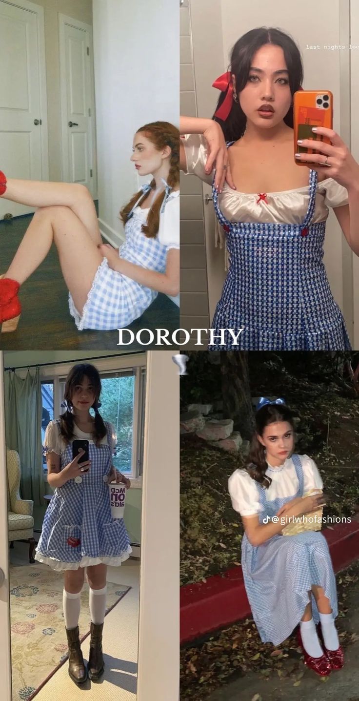 Dorothy Halloween Costume, Dorothy Costume, Horror Halloween Costumes, Women Halloween Costume Ideas, Classy Halloween Costumes, Halloween Costume Ideas For Women, Costume Ideas For Women, Classic Halloween Costumes, Trio Halloween Costumes