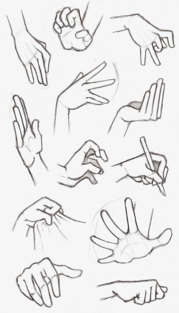 several different hands are shown in this drawing