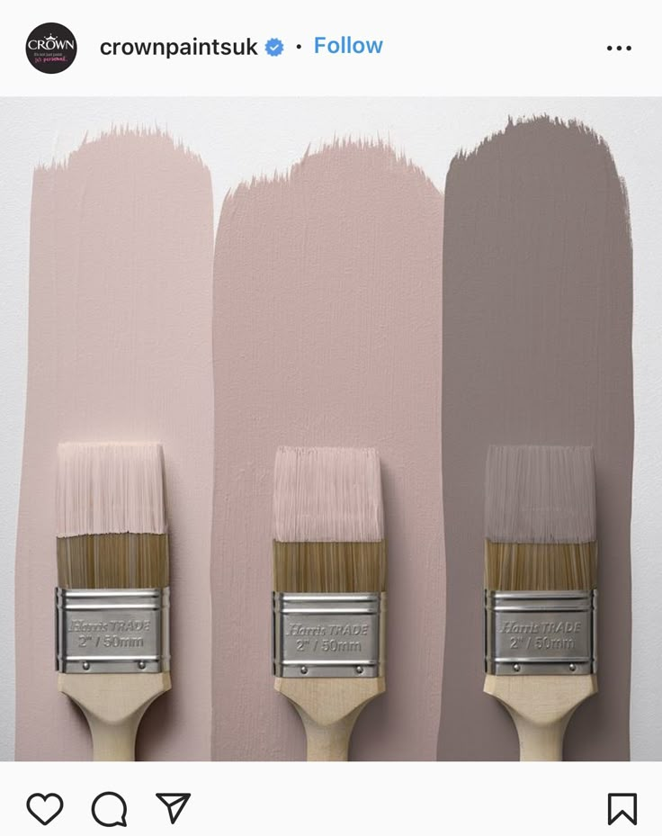 three paintbrushes with different shades of pink on them, one is white and the other is brown