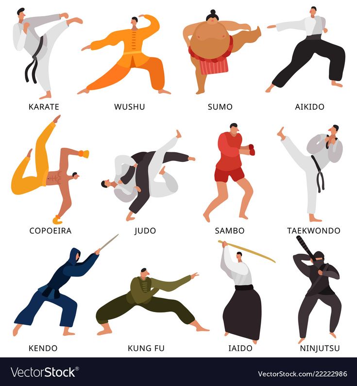 an image of people doing different karate moves in various poses illustration on white backgroud