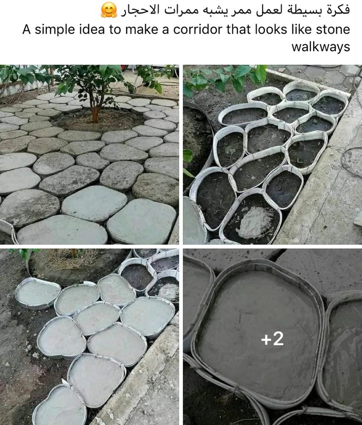 the steps are made out of cement and have been placed in different ways to make them look like stones