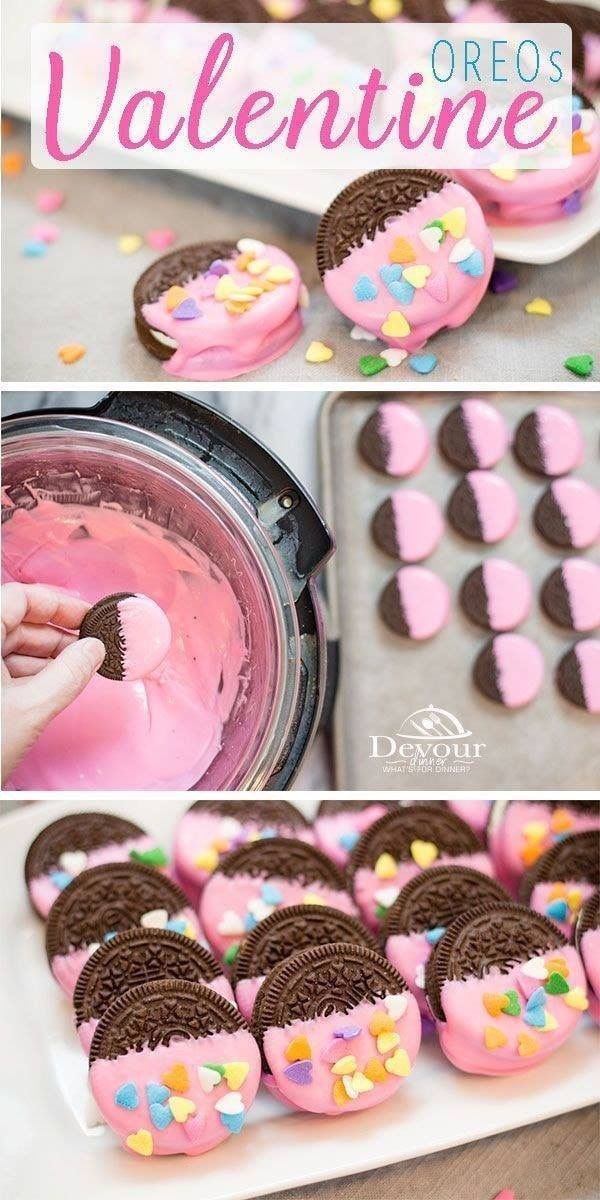 valentine's day treats are made with oreos and pink frosting