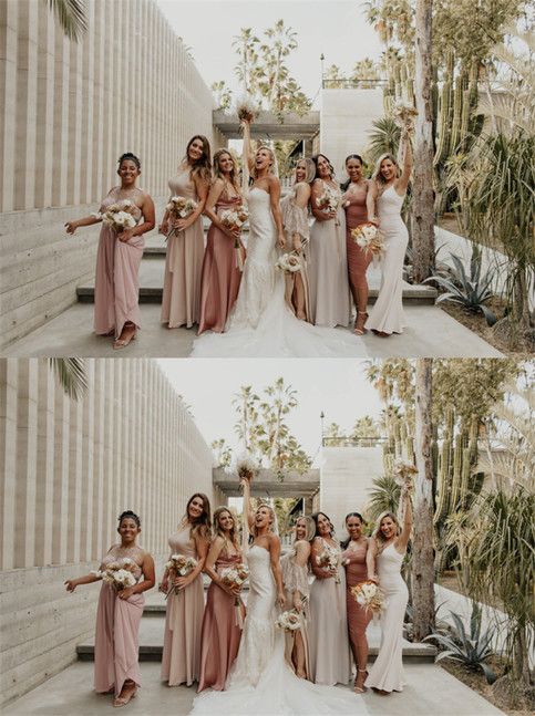 the bride and her bridal party pose for pictures