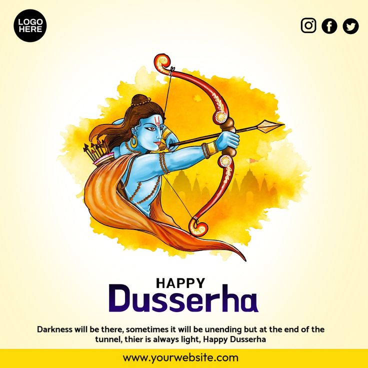 happy dusserha greeting card with an image of the hindu god holding a bow and arrow