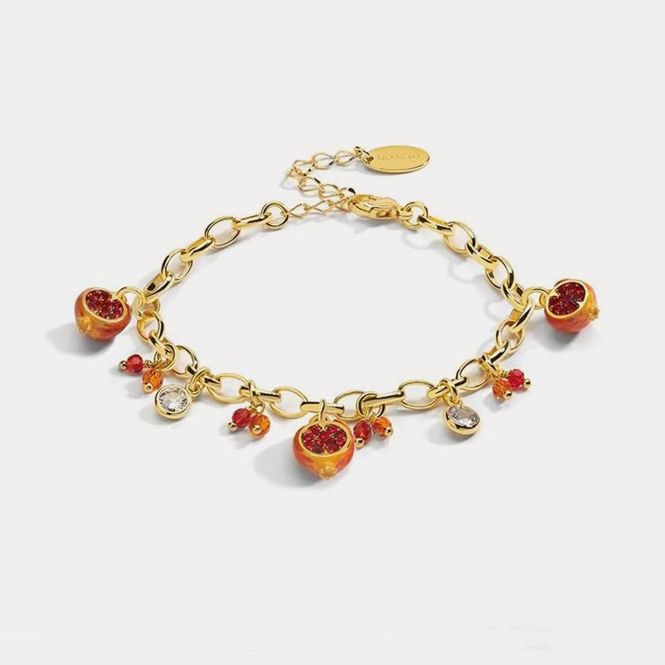 Selenichast Fruits Bracelet, Beaded Bracelet, Peach Bracelet, 18K Gold, Enamel Bracelet, Bracelet for Wedding, Birthday Gift for Women Peach Bracelet, Fruit Bracelet, Statement Bracelets, Fruit Jewelry, 18k Gold Chain, Pearl Necklace Earrings, Sterling Silver Anklet, Piercings Jewelry, Dope Jewelry