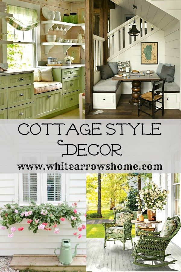 cottage style decor is featured in this collage