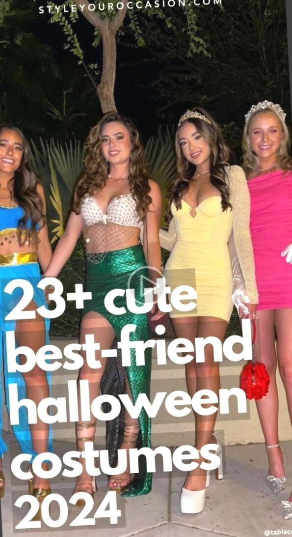 three girls in costumes posing for the camera with text overlay that reads, 23 + cute best - friend halloween costumes 2014