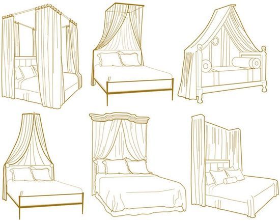 four different types of beds with canopy covers