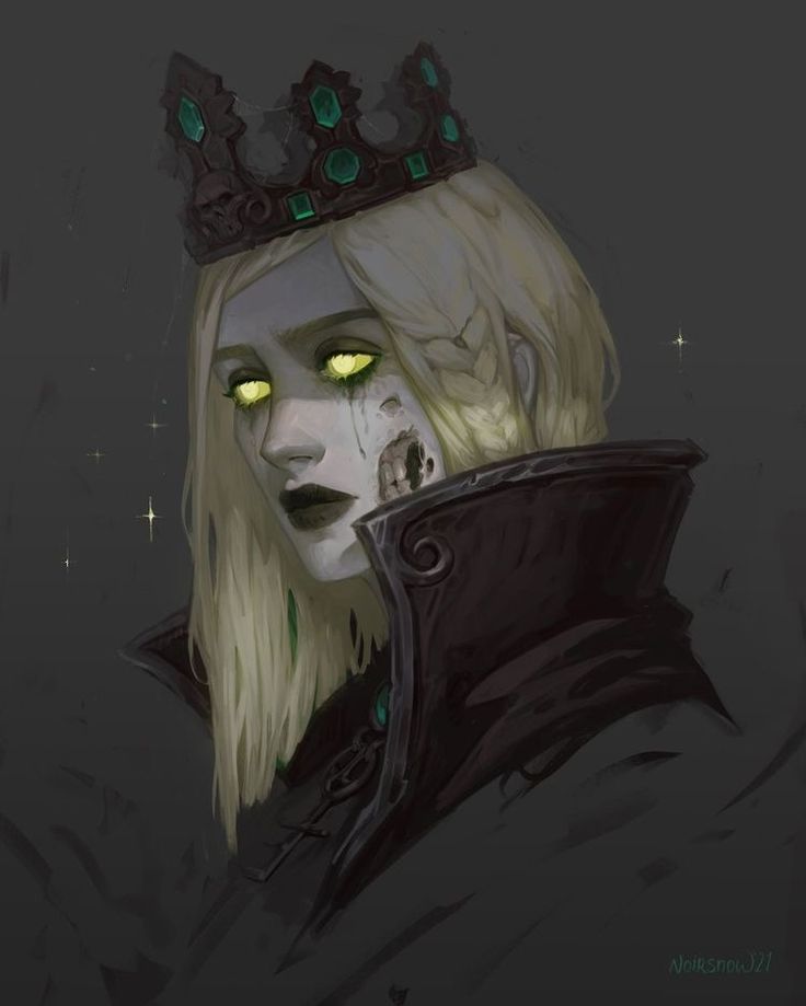 a drawing of a woman with green eyes and a crown on top of her head