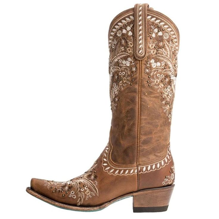 Pointed Toe Cowgirl Boots, Brown And White Cowboy Boots, Flower Cowgirl Boots, Wedding Cowgirl Boots, Floral Cowboy Boots, Cow Girl Boots, Cowboy Embroidery, Cowgirl Clothes, Brown Cowgirl Boots