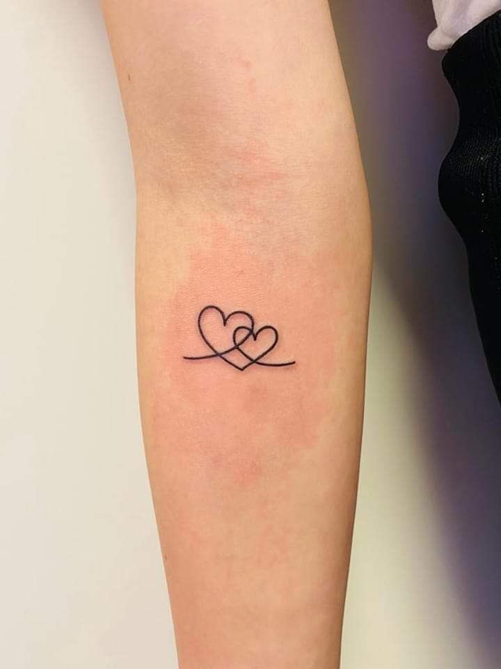 Interlinked Hearts Tattoo, Connected Hearts Tattoo, Interlocking Heart Tattoo, Coller Bone Tattoos Women, Double Heart Tattoo, Two Hearts Tattoo, Watercolor Heart Tattoos, Little Heart Tattoos, Delicate Tattoos For Women