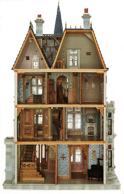 a doll house with all the furniture and accessories in it's display case,