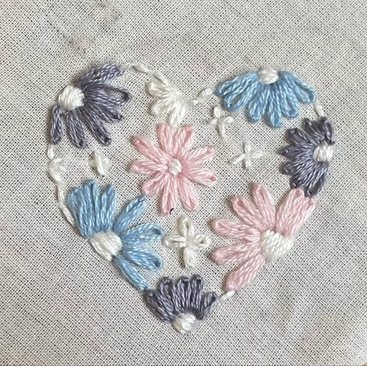 Embroidery Heart Embroidery On Tshirt, Cute Heart Embroidery, Flower Heart Embroidery, Love Heart Embroidery, Heart Shape Embroidery Designs, Embroidered Hearts Hand Embroidery, How To Embroider A Heart, Embroidery Heart Simple, Embroidery On Handkerchief