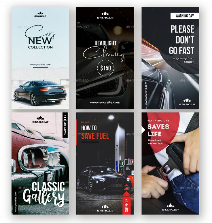 four different car sales flyers are shown