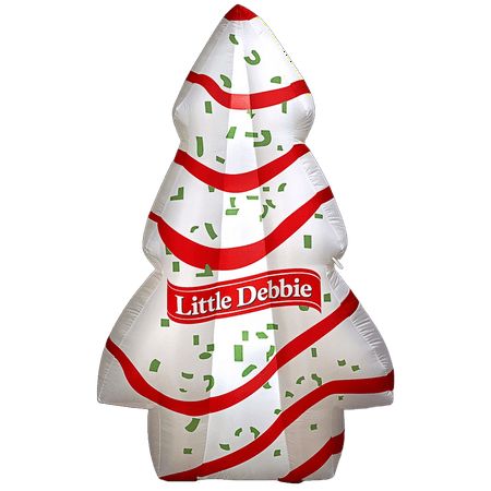 an inflatable christmas tree shaped balloon with the words little debbie on it