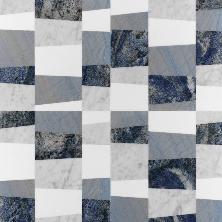 an abstract blue and white checkerboard pattern made up of marble blocks with different colors