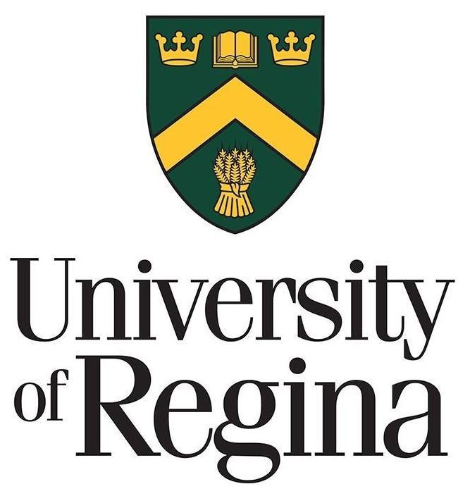 the university of regina logo is shown in black and green, with gold trim