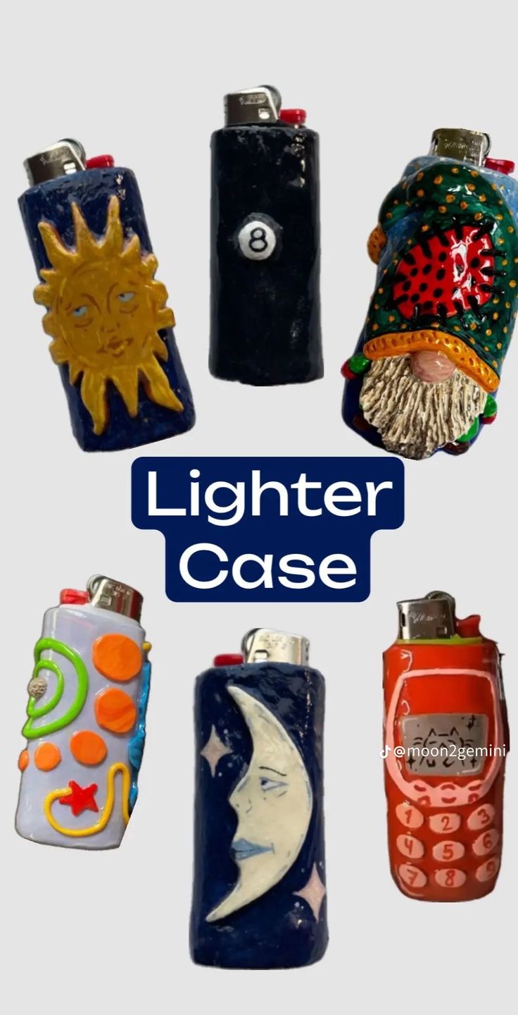 the lighter case is decorated with different designs