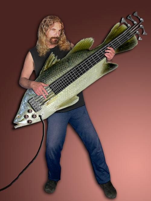 a man holding a bass guitar in his right hand and an instagram message on the left