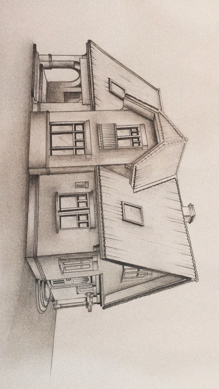 a drawing of a house with two floors