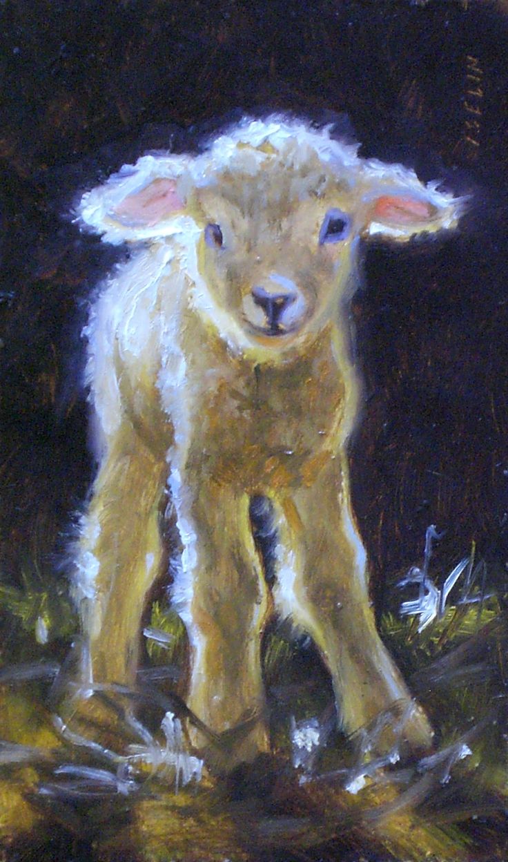 a painting of a lamb standing in the grass