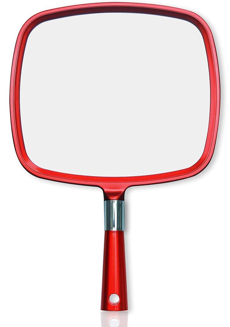 a close up of a red mirror on a white background