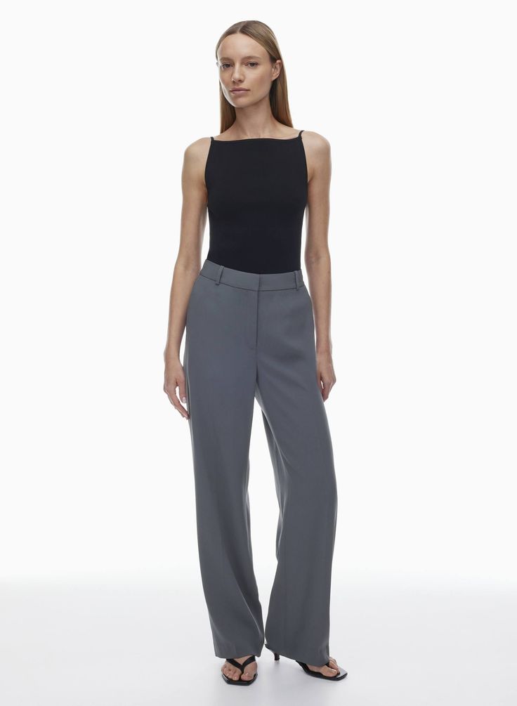 AGENCY PANT - High-waisted crepe pants Timeless Fitted Wide-leg Dress Pants, Modern Tailored Wide Leg Pants With Pressed Crease, Tailored Timeless Wide-leg Dress Pants, Luxury Fitted Wide Leg Pants, Elegant Tailored Wide Leg Pants With Straight Hem, Chic Wide Leg Dress Pants With Concealed Placket, Elegant High-waisted Wide Leg Pants With Concealed Placket, Classic Wide Leg Pantsuit For Tailoring, Chic Dress Pants With Pressed Crease And Straight Hem