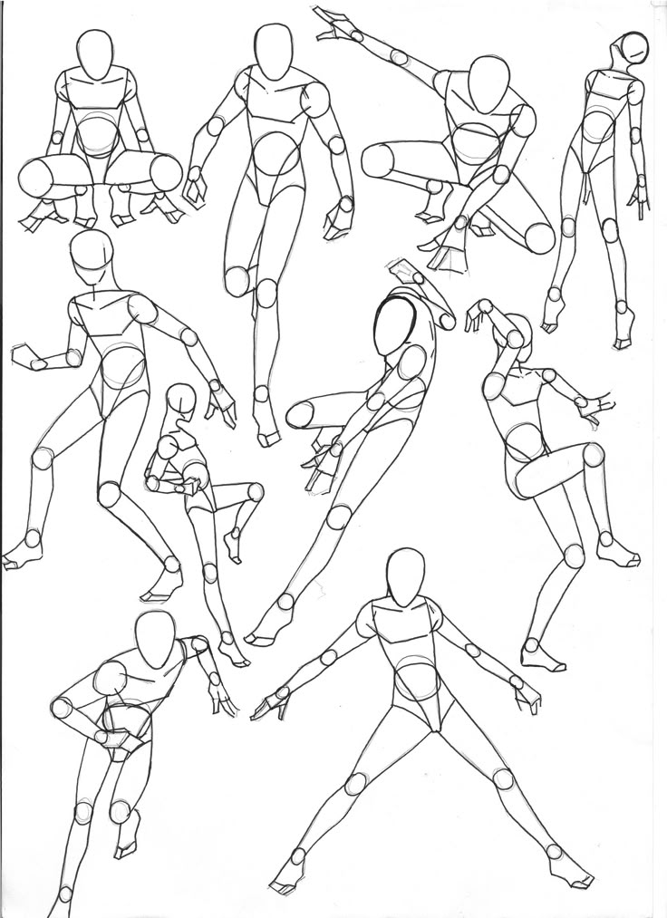 a drawing of different poses and body shapes