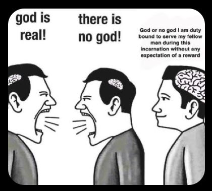 an image of two men yelling at each other with the caption god is there is no god