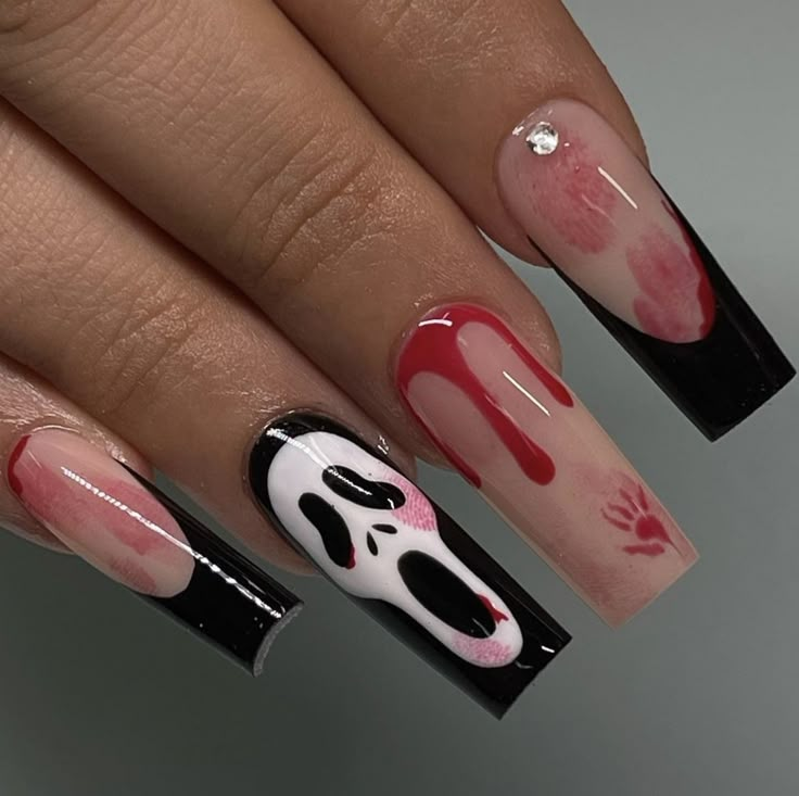 Style A Leather Jacket, Nails Basic, Horror Nails, Holloween Nails, Nails Dip, Fake Nails Designs, Halloween Acrylic Nails, October Nails, Girly Acrylic Nails