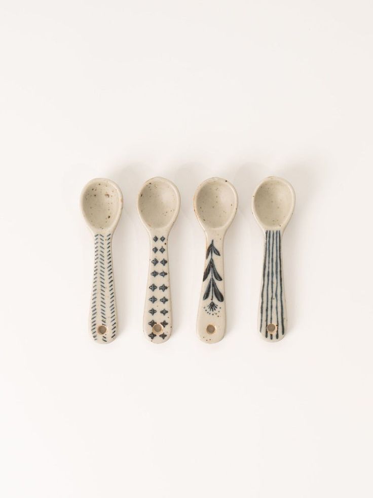 Mini Spoon Set Pottery Hobby, Mini Spoons, Pottery Spoons, Indigo Pattern, Beach Wall Collage, Salt Spoon, Speckled Stoneware, Holiday Puzzle, Seasonal Candles