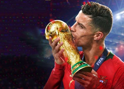 a soccer player kissing the world cup trophy