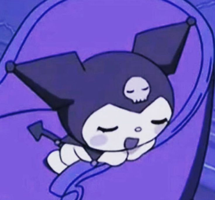 a cartoon character sleeping on top of a purple object