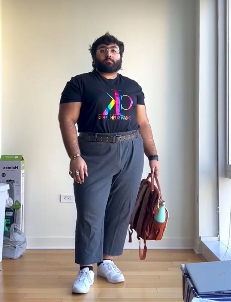 Plus Size Streetwear Men, Men’s Plus Size Outfits, Posh Heat, Mexican Fashion Men, Cal Outfits, Queer Plus Size Fashion, Elf Scholar, Plus Size Trans Masc, Plus Size Masc Fashion