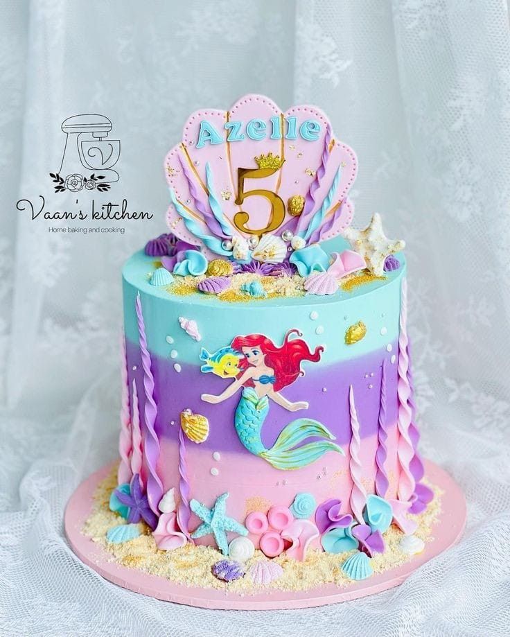 Little Mermaid Cakes For Girls Birthday, Mermaid Cakes For Girls Birthday, Ariel The Little Mermaid Cake, Mermaid Cake Design, Sofia The First Birthday Cake, Little Mermaid Birthday Cake, Art Birthday Cake, Ariel Cake, Fairy Birthday Cake