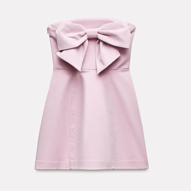 New With Tag Zara S/S 2024 Collection Strapless Mini Dress With Straight Neckline. Maxi Bow Detail At Back. Interior Lining. Side Hidden In-Seam Zip Closure. Pale Pink | 4772/219 Outer Shell 92% Polyester 8% Elastane Lining 100% Polyester Which Has At Least: Outer Shell 8% Rcs-Certified Recycled Spandex 92% Rcs-Certified Recycled Polyester Feminine Strapless Dress With Bow, Chic Strapless Dress With Bow For Spring, Spring Dress With Sweetheart Neckline And Bow, Spring Dresses With Sweetheart Neckline And Bow, Spring Fitted Strapless Dress With Bow, Fitted Strapless Dress With Bow For Spring, Strapless Spring Dress With Bow, Strapless Dress With Bow For Spring, Strapless Bow Dress For Spring