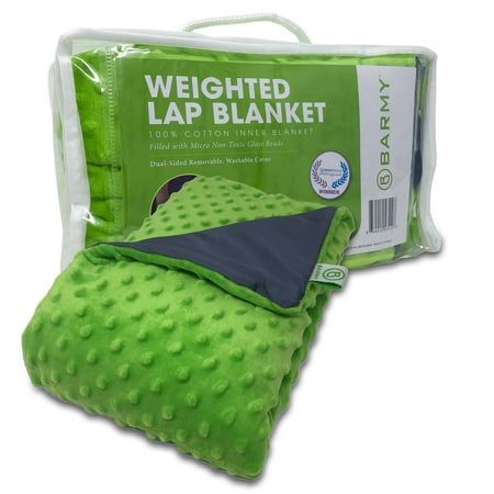 the weighted lap blanket is green and black