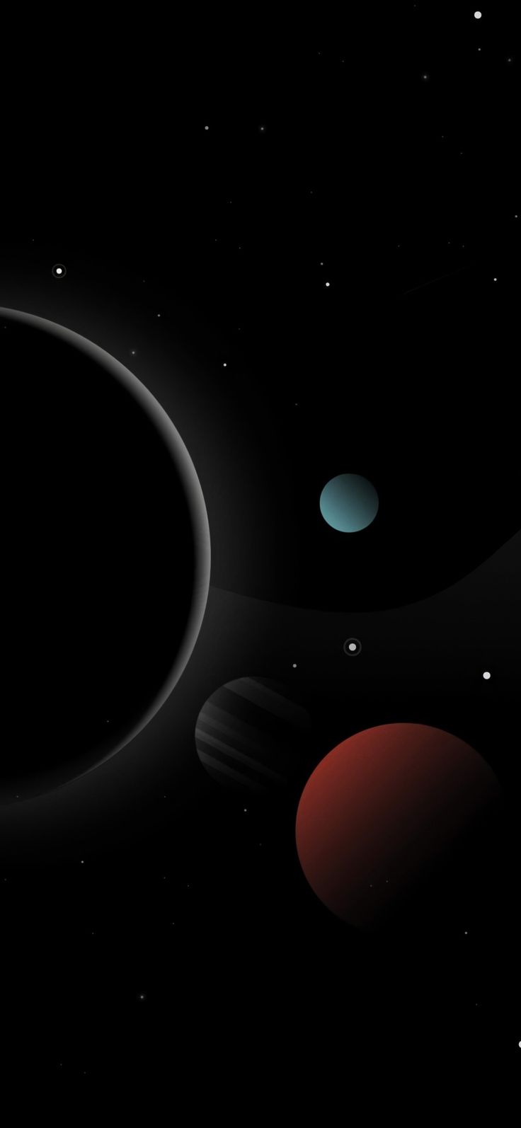 an artist's rendering of the planets in outer space, with one planet at the far end