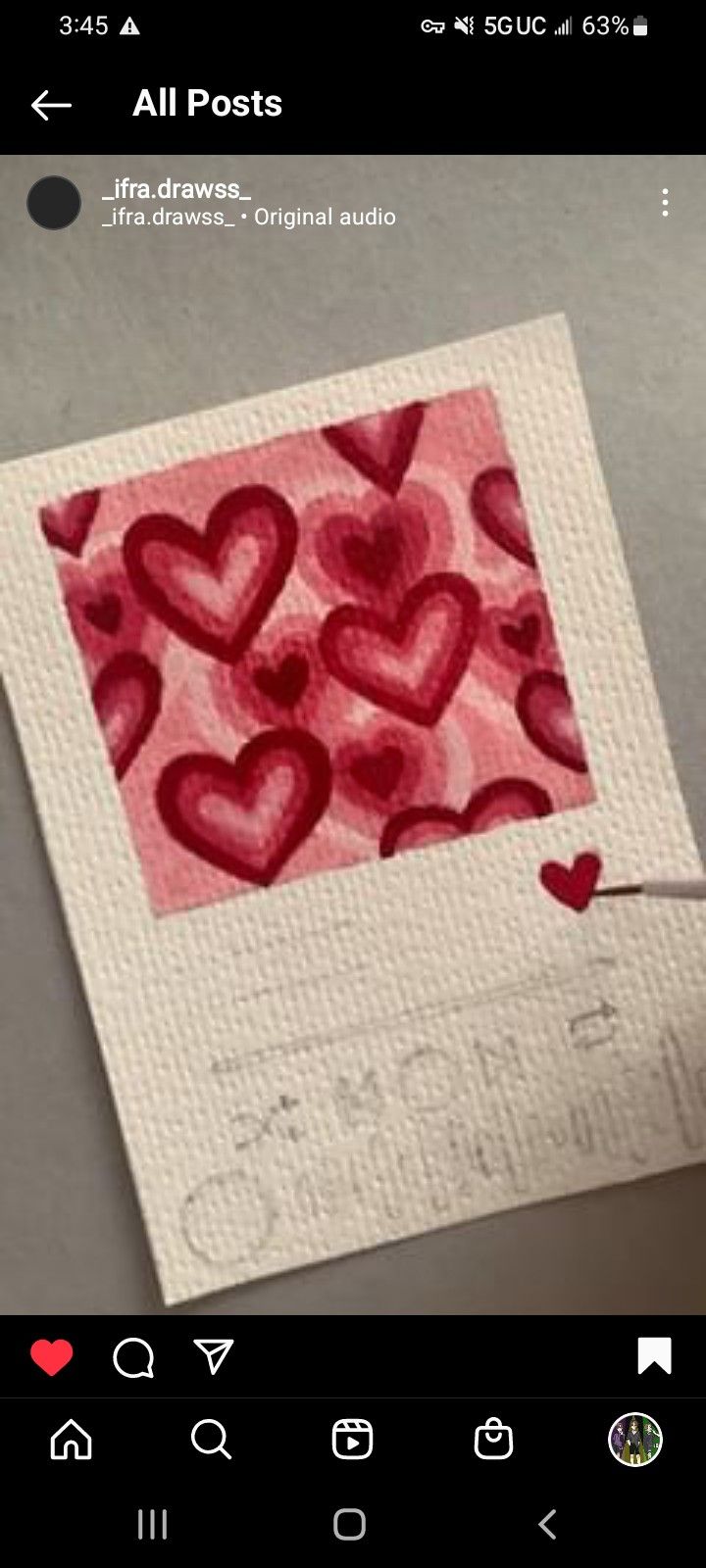 someone is painting hearts on a piece of paper with watercolor pencils and glue