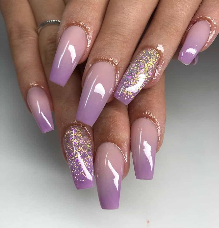 Lilac Nail Designs, Lilac Nails Design, Lilac Shades, Sns Nails Colors, Nail Designs Ideas, Funky Nail Art, Lilac Nails, Ombre Nails Glitter, Ombre Acrylic Nails