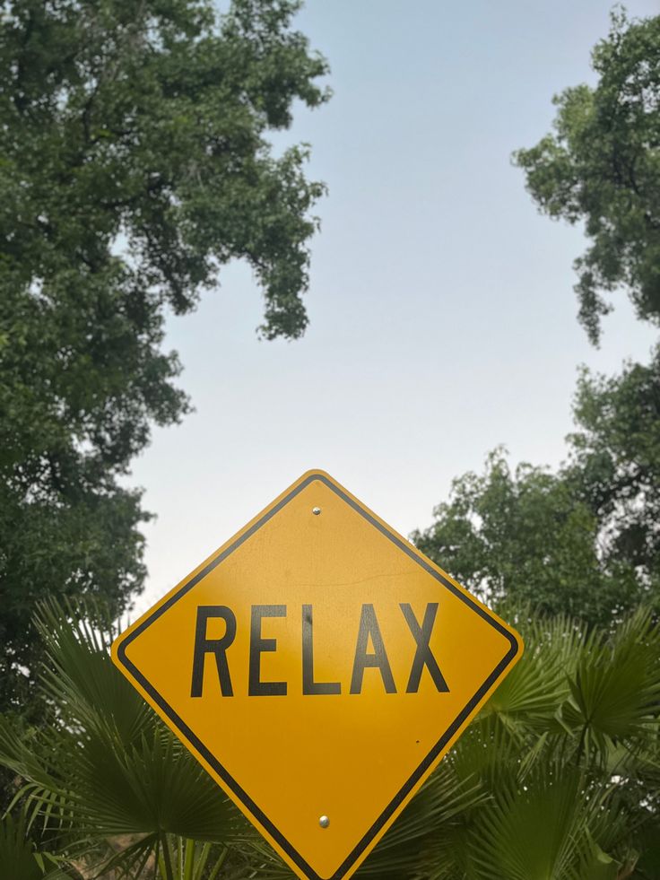 Relax sign surrounded by trees as the blue sky is seen in the background. Chill Images Aesthetic, Relaxing Asthetic Picture, Chill Background Aesthetic, Quotes About Chilling Vibes, Relax Mood Aesthetic, Relaxing Vibes Aesthetic, Chill Asthetic Picture, Summer Chill Aesthetic, High Vibes Aesthetic