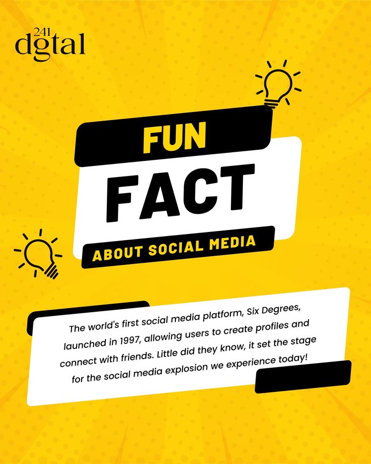 an advertisement with the words fun fact about social media in black and white on yellow background