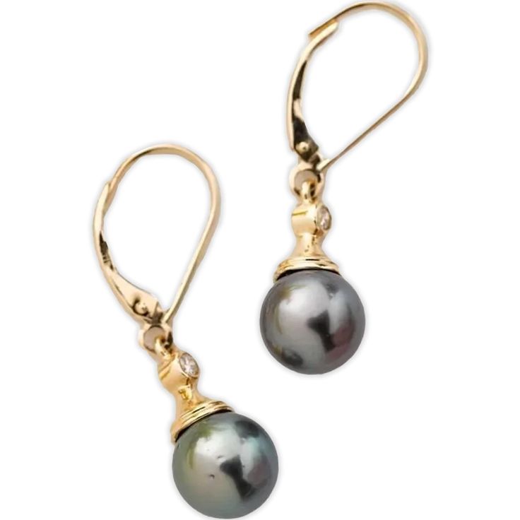 14K Gold & Black Pearl Earrings with Diamonds or Cubic Zirconia Black Pearl Earrings, Earrings With Diamonds, Black River, Black Pearls, Pearl Dangle Earrings, Pearl Jewellery, Pearl Earrings Dangle, Gold Set, Sparkle Diamonds