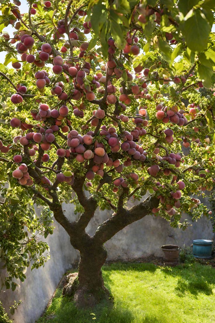 an apple tree with lots of fruit growing on it