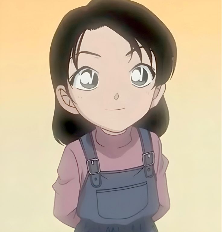 an anime character wearing overalls and looking at the camera