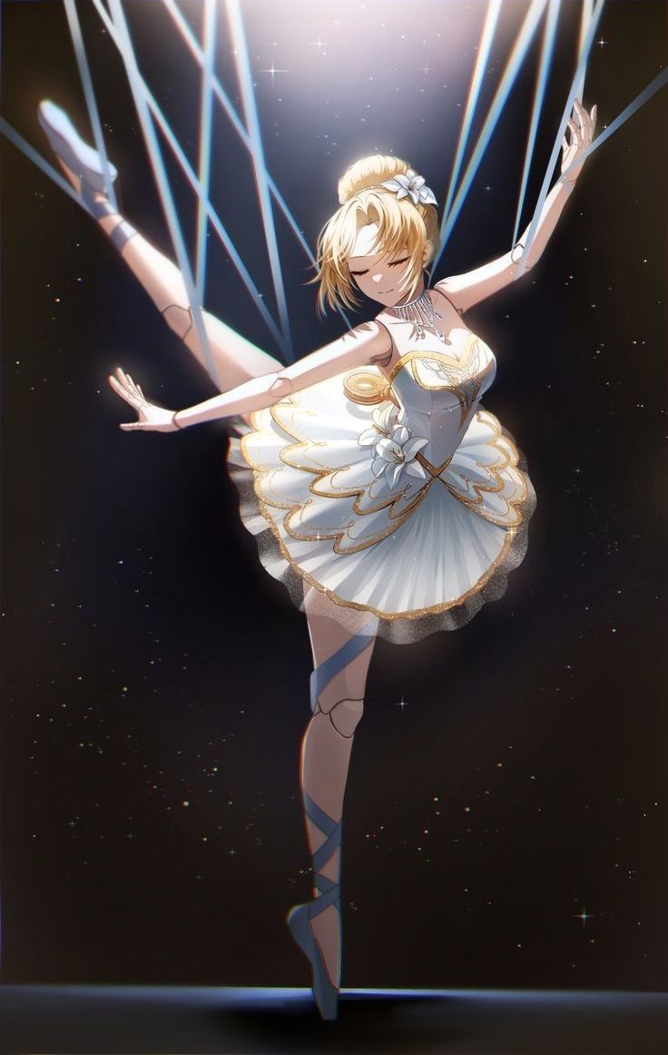 a woman in a white dress is dancing with her arms outstretched and legs spread out