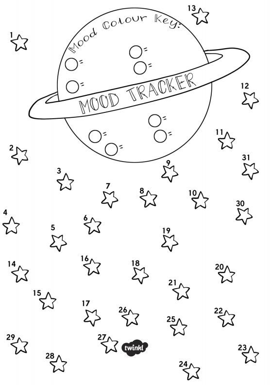 a coloring page with stars and the word mood tracker on it in black and white