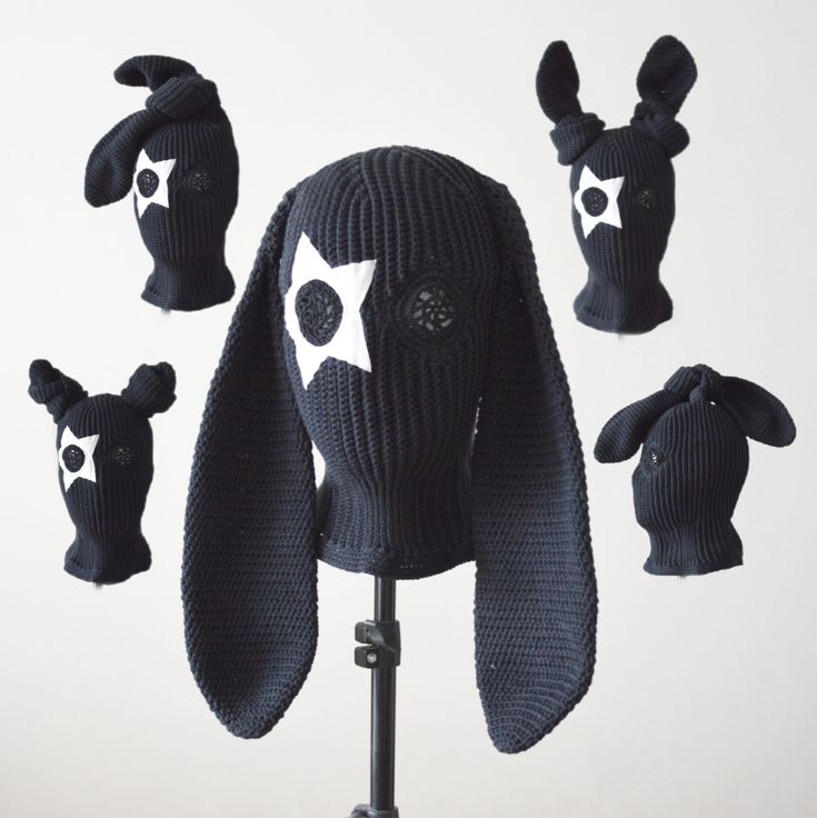 Exclusive collection crochet balaclavas in premium cotton yarn with bunny ears and star in stock. Limited-edition black knit rabbit ski mask hat is suitable for men and women. The two eye holes are covered with a handmade openwork mesh. A white star is sewn around the right eye in handmade leatherette.  Personalization and skilled handmade craftsmanship make each piece unique. Sizes:  M- 22" - 22 3/8" (55.9 cm-56.8 cm) L- 22 3/4"-23 1/8" (57.8 cm-58.7 cm) XL- 23 1/2"-23 7/8" (59.7 cm-60.6 cm) Ma Black Novelty Beanie For Winter, Crochet Bunny Ski Mask, Ski Mask Men, Bunny Ski Mask, Bunny Balaclava, Bunny Beanie, Balaclava Ski Mask, Ski Masks, Rabbit Mask