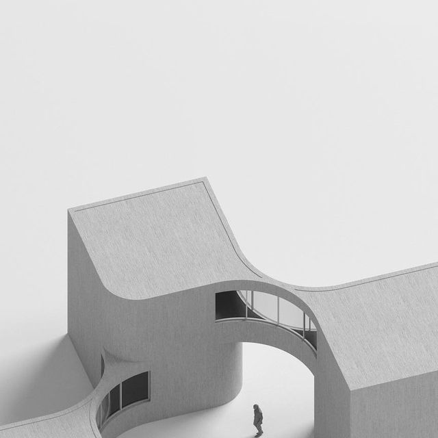 an architectural model of a building with a person walking on the sidewalk in front of it